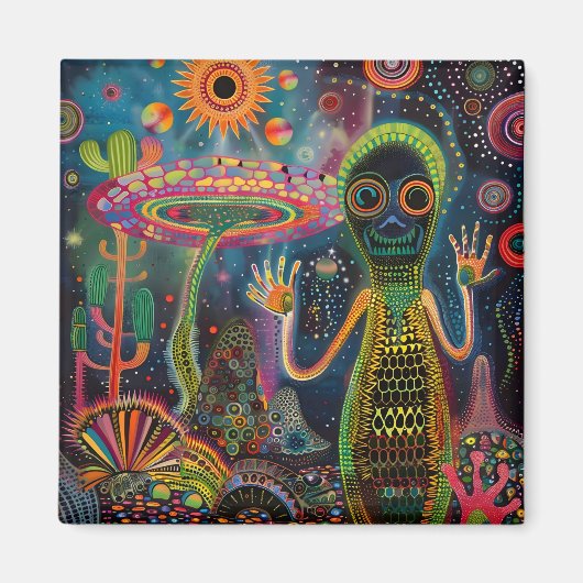 Surrealistische Trippy Whimsical Psychedelic Flowe Magneet (Voorkant)