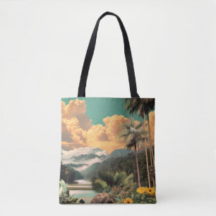 Surrealistische Tropische Vallei Met Palmbomen Tote Bag
