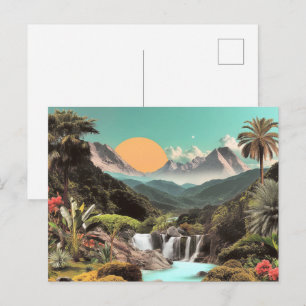 Surrealistische Tropische Vallei Met Watervallen Briefkaart