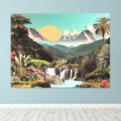 Surrealistische Tropische Vallei Met Watervallen Canvas Afdruk (Insitu (Houten vloer))