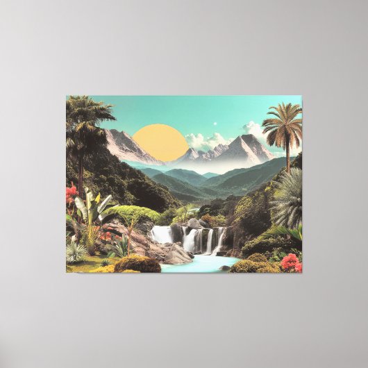 Surrealistische Tropische Vallei Met Watervallen Canvas Afdruk (Voorkant)