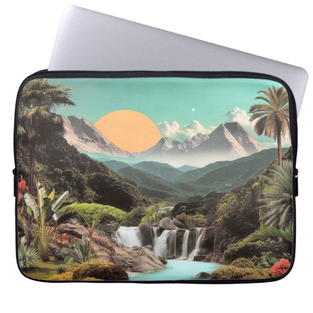 Surrealistische Tropische Vallei Met Watervallen Laptop Sleeve (Voorkant)