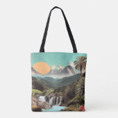 Surrealistische Tropische Vallei Met Watervallen Tote Bag (Achterkant)