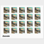 Surrealistische Tropische Vallei Met Watervallen Vierkante Sticker (Vel)