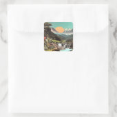 Surrealistische Tropische Vallei Met Watervallen Vierkante Sticker (Tas)