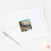 Surrealistische Tropische Vallei Met Watervallen Vierkante Sticker (Envelop)