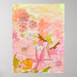 Surréalistische Tuin Bloemige Pastel Inkt Kunst Ku Poster