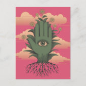 Surrealistische tuinders groene hand met bloemen briefkaart (Voorkant)