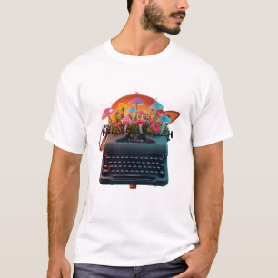 Surrealistische typemachine tuin grafische T-shirt