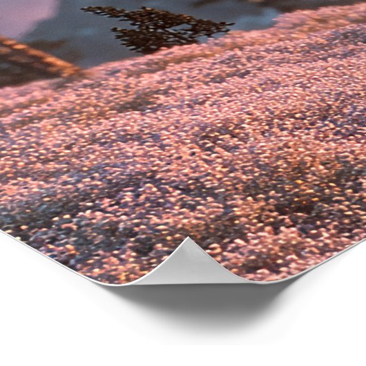 Surrealistische UFO- en palmbomenberglandschapsscè Poster (Hoek)