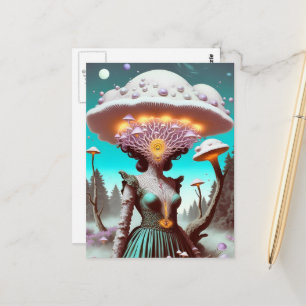SURREALISTISCHE unieke vrouw in een paddenstoelenh Briefkaart