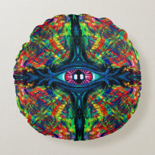 Surrealistische Verdraaide Trippy Oog Visioenachti Rond Kussen