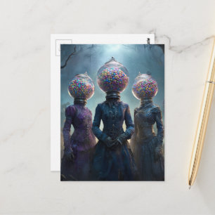 Surrealistische Vintage Bubblekauwgom Machine Dame Briefkaart