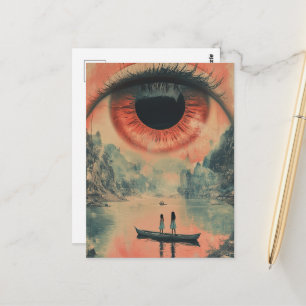 Surrealistische vintage vrouwen in een kano bergen briefkaart