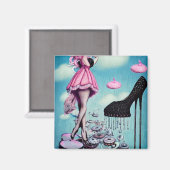 Surrealistische vintage zwarte stiletto magneet (Voorkant / Achterkant)