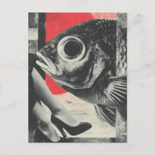 Surrealistische vissen en benen briefkaart (Voorkant)