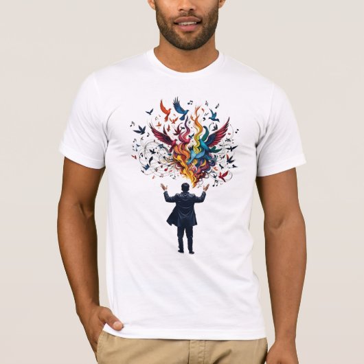 Surrealistische vogel symfonie kunst t-shirt (Voorkant)