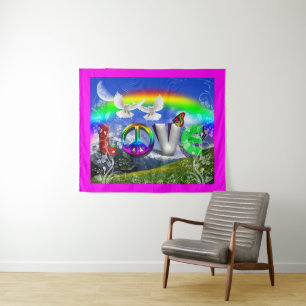 Surrealistische Vrede en Liefde Kunst Wandkleed