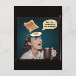 Surrealistische vrouw, eieren voor ontbijt in deze briefkaart