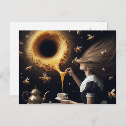 Surrealistische Vrouw en Bijen Ochtend Thee en Hon Briefkaart (Voorkant / Achterkant)