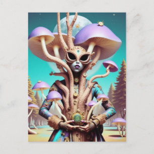 Surrealistische vrouw en paddenstoelen briefkaart