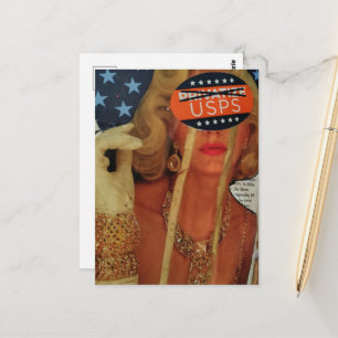 Surrealistische vrouw huilt gouden tranen collage briefkaart