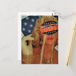 Surrealistische vrouw huilt gouden tranen collage briefkaart