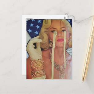 Surrealistische vrouw huilt gouden tranen collage briefkaart