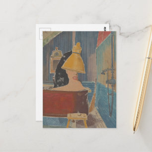 Surrealistische vrouw in roestige koperen badkuip  briefkaart