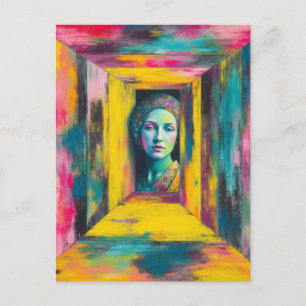 Surrealistische vrouw kleurrijke krijtcollage briefkaart