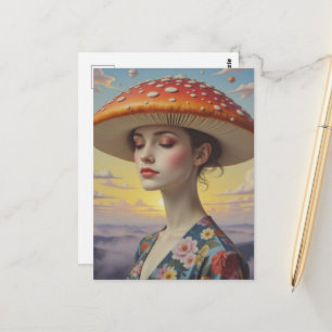 Surrealistische vrouw met een hoedenpilz briefkaart