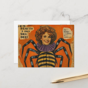 Surrealistische vrouw met een spinnenlichaam colla briefkaart