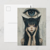 Surrealistische vrouw met kattenoren briefkaart (Voorkant / Achterkant)