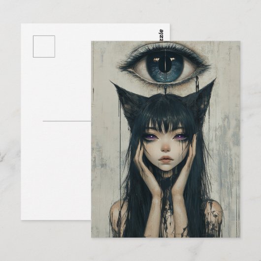 Surrealistische vrouw met kattenoren briefkaart (Voorkant / Achterkant)