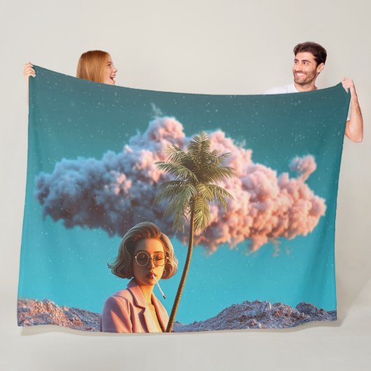 Surrealistische vrouw met palmboom fleece deken (In situ)