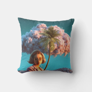 Surrealistische vrouw met palmboom kussen