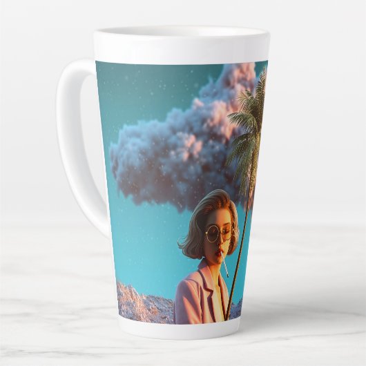 Surrealistische vrouw met palmboom latte mok (Linkerhoek)