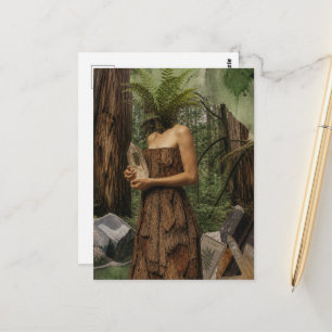 Surrealistische vrouw met varenhoofd die kristal v briefkaart