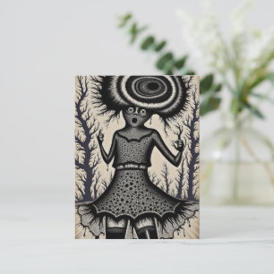 Surrealistische vrouw zwart en wit briefkaart