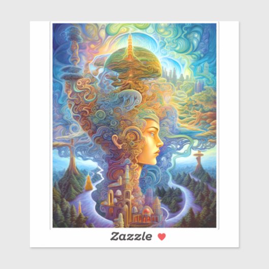 Surrealistische vrouwelijke landschap Fantastische Sticker (Vel)