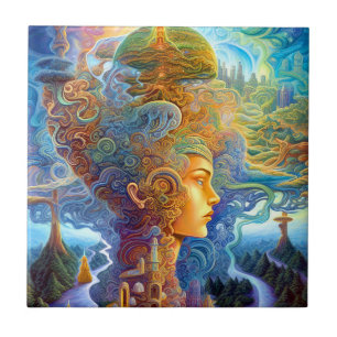 Surrealistische vrouwelijke landschap Fantastische Tegeltje