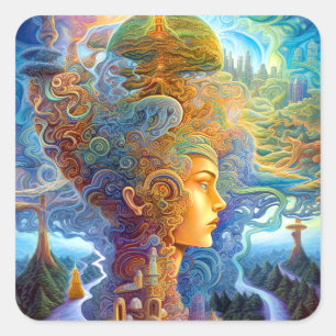 Surrealistische vrouwelijke landschap Fantastische Vierkante Sticker