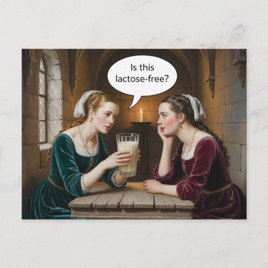Surrealistische vrouwen en melk is dit lactosevrij briefkaart (Voorkant)