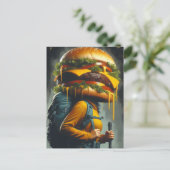Surrealistische wandelaar Cheeseburger Head Briefkaart (Staand voorkant)