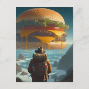 Surrealistische wandelaar Giant Cheeseburger op he Briefkaart