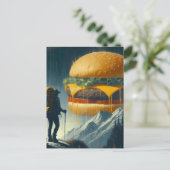 Surrealistische wandelaar Giant Cheeseburger over Briefkaart (Staand voorkant)