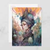 Surrealistische werkomgeving in de stad Fantasy Ar Briefkaart (Voorkant / Achterkant)