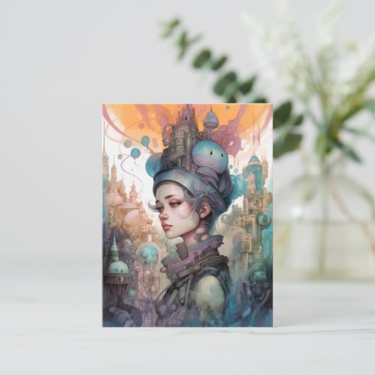 Surrealistische werkomgeving in de stad Fantasy Ar Briefkaart (Staand voorkant)