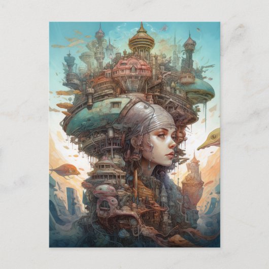 Surrealistische werkomgeving in de stad Fantasy Ar Briefkaart (Voorkant)