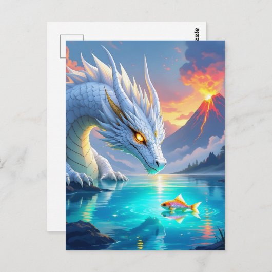 Surrealistische witte draak en gouden vis briefkaart (Voorkant / Achterkant)